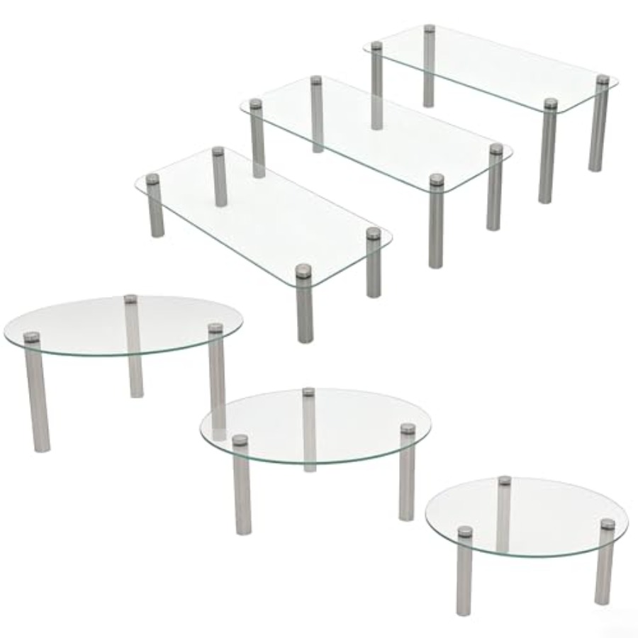 Display Risers Set - Tempered Glass Cake Stands Set 9