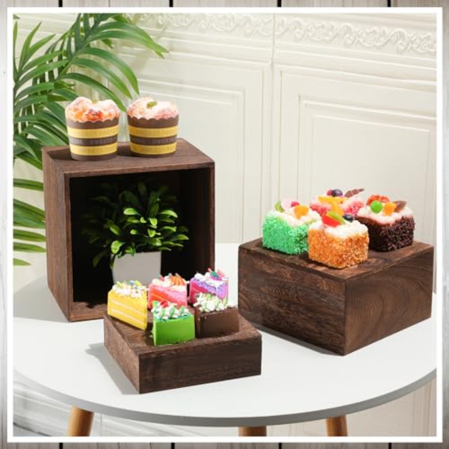 6 Pcs Wood Display Risers Rust - Display Risers Set review and price