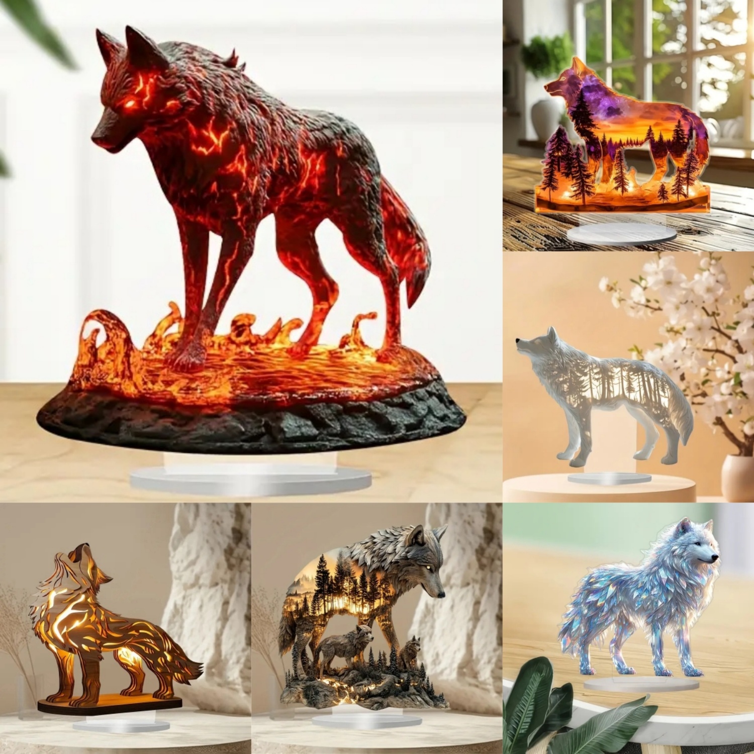 Flame Wolf Statue,2D Flat Acry - Display Case Acrylic review and price